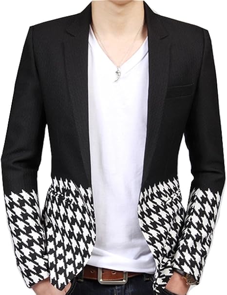 Amazon Co Jp メンズ おしゃれ アウター 千鳥格子 モノトーン テーラード ジャケット スーツ かっこいい レジャー カジュアル 若者 ヤング スリム スタイリッシュ ユニーク Sweet Berry 服 ファッション小物