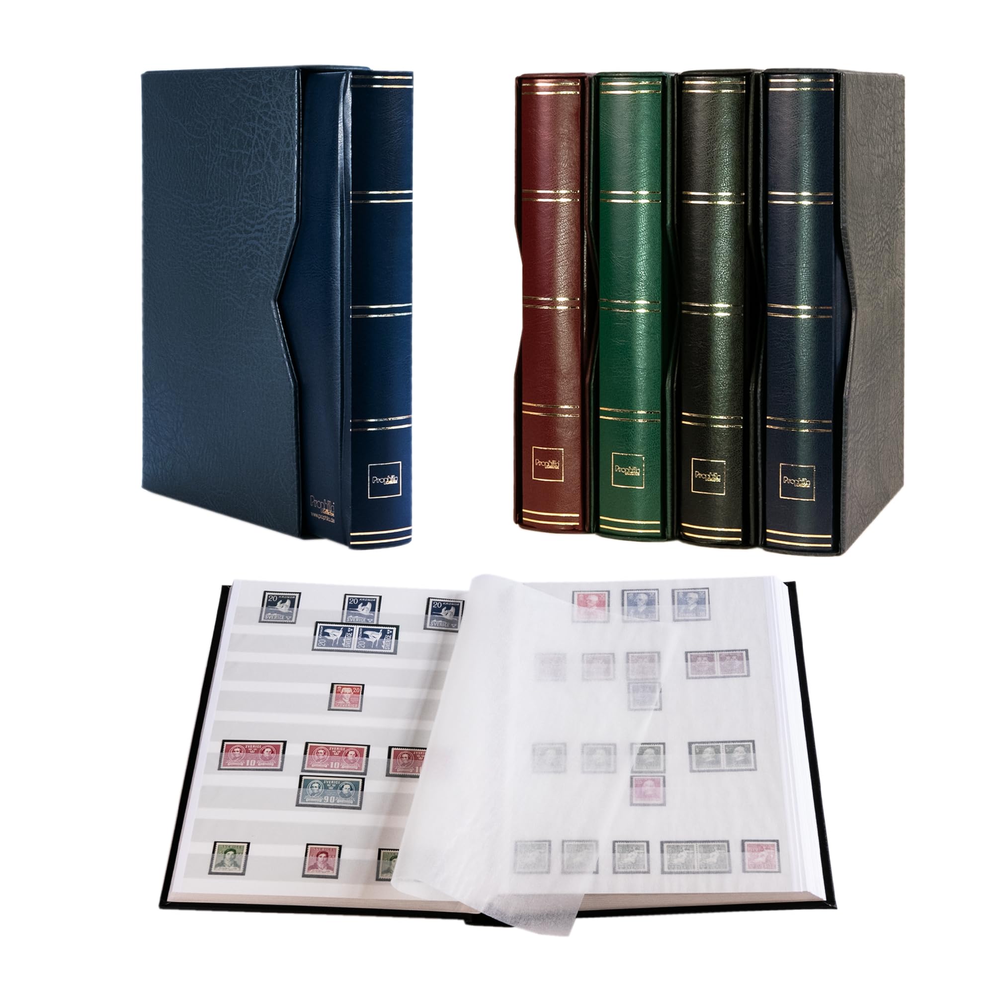 Prophila stockbook 60 white sides padded with slipcase blue