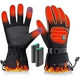 Heated Gloves for Men Women 6000mAh Heated Gloves Rechargeable Battery Pack Fingerless Touchscreen Waterproof & Upgrade Non-Slip Winter Hand Warmer for Motorcycling, Hunting, Skiing, Outdoor Gift