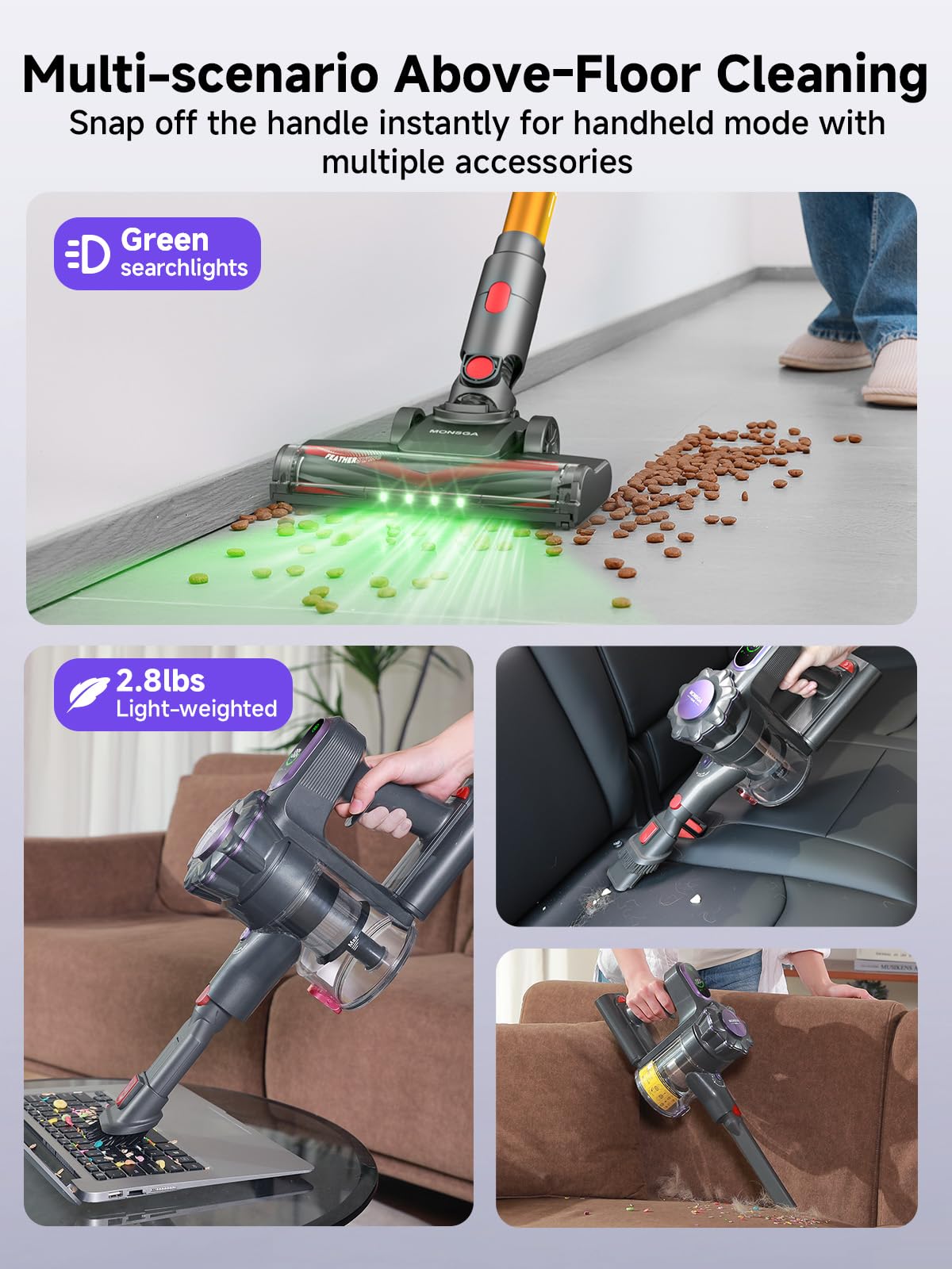 MV3 Cordless Vacuum Cleaner, 45KPa/550W/50Mins Stick Vacuum for Home, Anti-Tangled Vacuum Cleaner with Detachable Battery, LED Display, Lightweight Handheld Vacuum for Pet Hair/Carpet/Floor