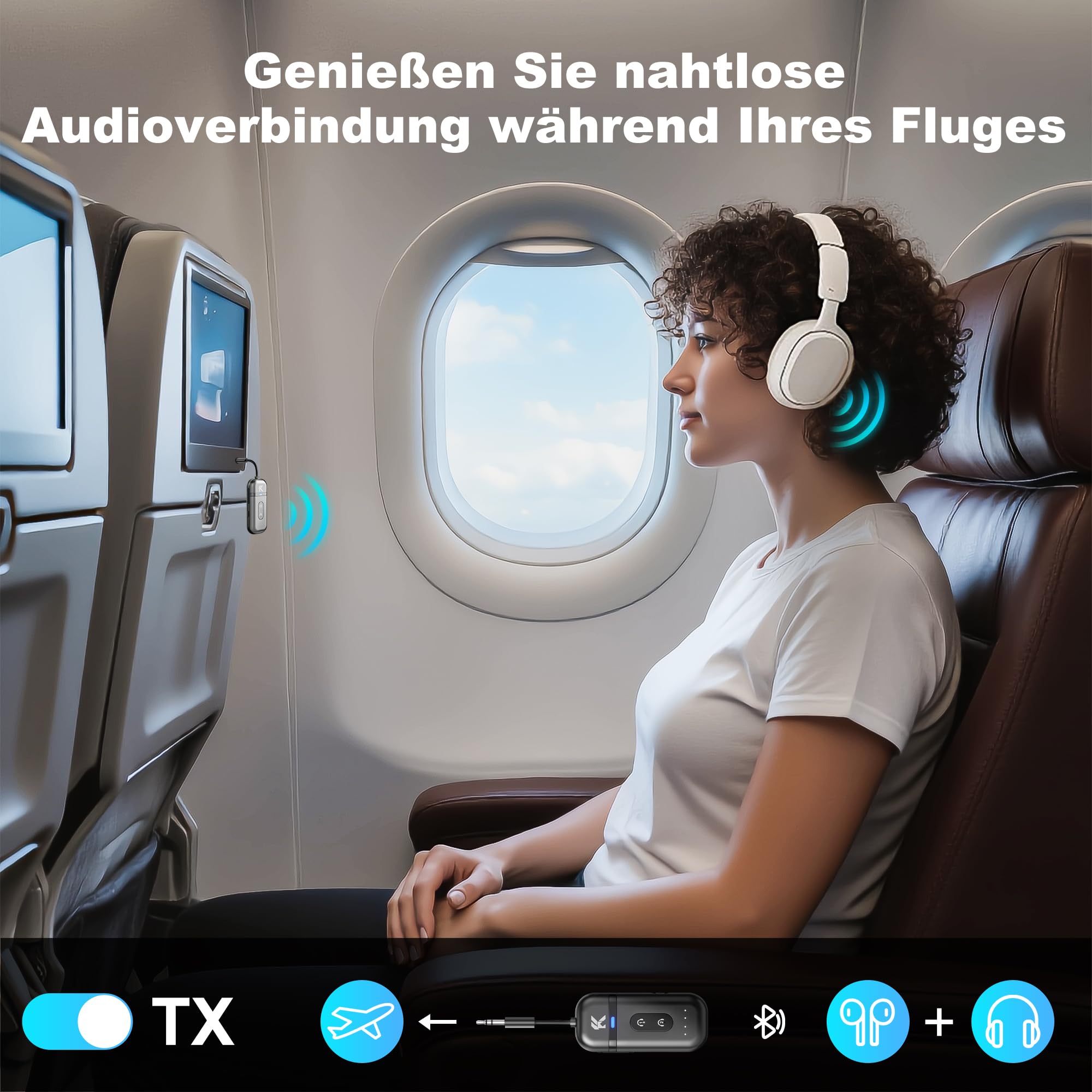 2-IN-1 Bluetooth 5.4 Adapter Transmitter, Blue-Tooth Splitter für 2 Kopfhörer wie Airpods,Bluetoo th Adapter, with 3.5mm Aux Audio Jack for Travel, Aviation, Television, Flugzeug,TV, Audio, Car 3