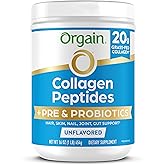 Orgain Hydrolyzed Collagen Peptides + Prebiotic & Probiotics Powder for Women & Men, 20g Grass Fed Collagen, 1 Billion CFU - Supports Digestive, Hair, Skin & Joint Health, Non-GMO, Type I & III, 1lb
