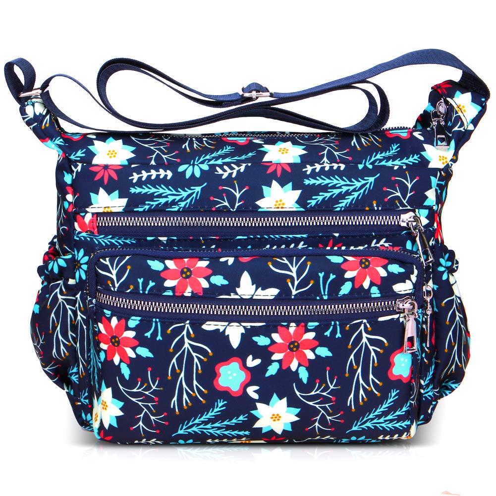 Qimeng Ladies waterproof shoulder bag messenger bag printing design (Navy Blue)