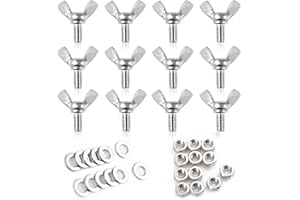LEONTOOL M6x12mm Butterfly Thumb Screws with Wing Knob 12 Pcs Thumb Screws 304 Stainless Steel Screws Nuts and Washers Butter