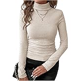 SOLY HUX Women's Turtleneck T Shirt Long Sleeve Ruched Knit Tee Tops Basic Casual Fall Clothes