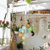 Capiz Wind Chimes for Outside, Outdoor Seashell Hanging Beach Coast Ocean Home Decorative, Rainbow Color Natural Shell Waterfall Windchimes for Summer Patio, Window, Porch, Memorial Gift(Multicolor