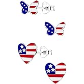 ICYROSE 925 Sterling Silver set of 2 Pairs American USA Flag 4th of July Stud Earrings