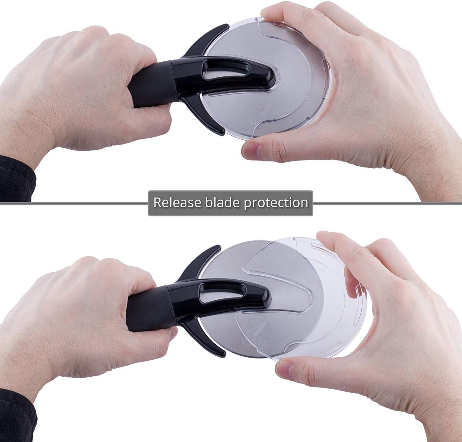 Premium Professional Pizza Cutter Wheel By VestaHomeStore - With Sharp Angled Stainless Steel Blade, Ergonomic Anti-Slip Handle & Durable Blade Cover - Ideal For Pizza, Pies, Waffles and Dough Cookies: Kitchen & Dining