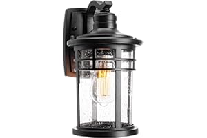 Darkaway Outdoor Porch Lights Wall Mount, Outdoor Light Fixtures Sconces Wall Lighting with Seeded Glass Waterproof Exterior Lights for Patio Yard House Hallway Doorway Garage(1 Pack, Black)