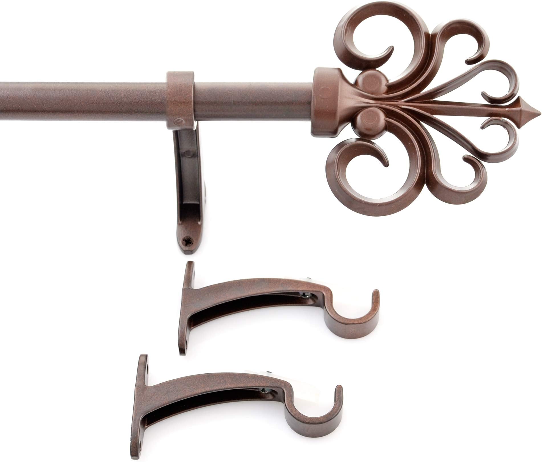 Deco Essential 36"-66" Extendable Curtain Rod for Door & Windows Adjustable Length Heavy Duty Iron Telescopic Drapery Bar with Sophia Finials (19mm Diameter, Brown)