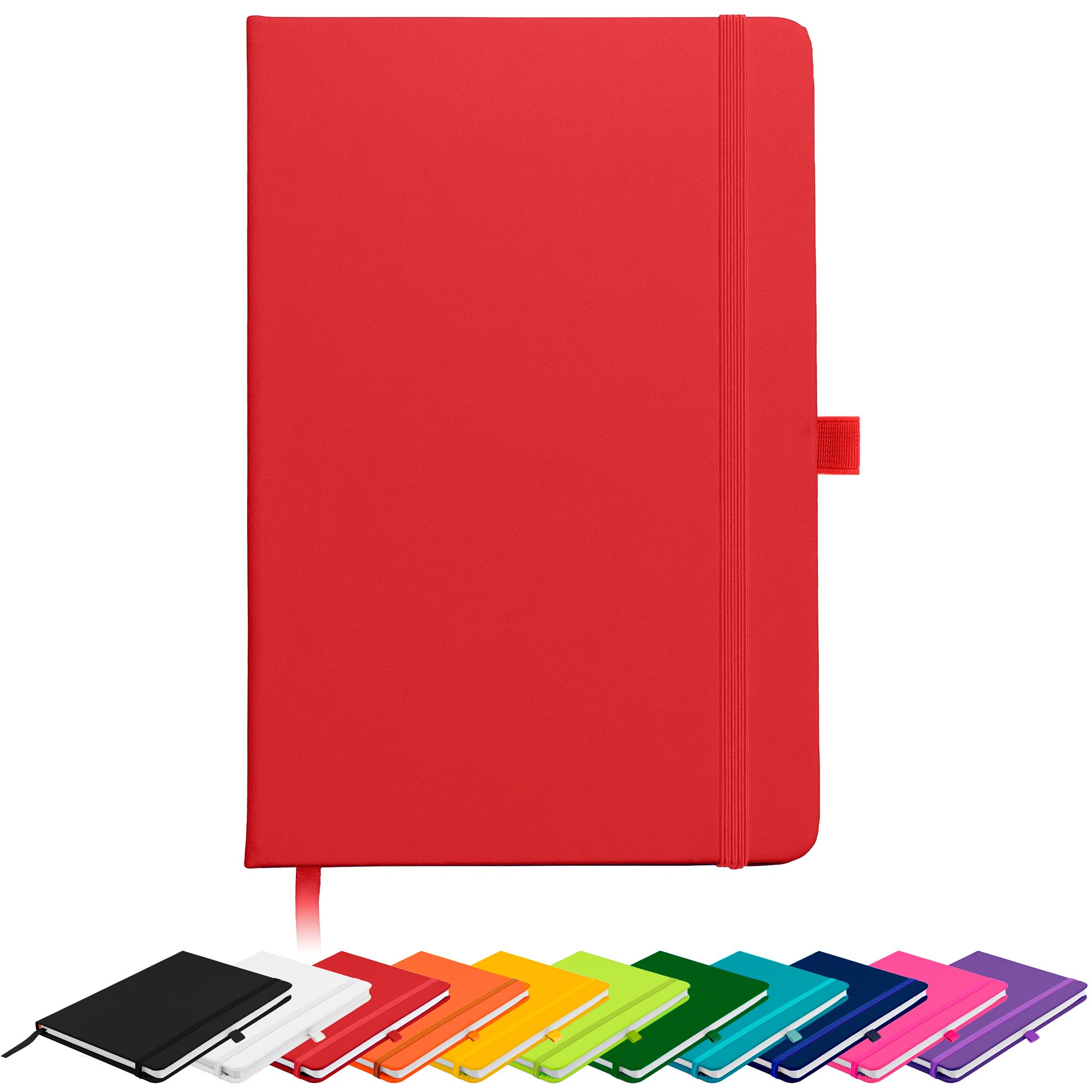 Savvy Bee Blanco Basic A5 Unlined Plain Page Notebook New Hardback Journal with pen loop, elastic closure, ribbon marker and pen loop Notepad Note Book Notes Diary Pad (Red)