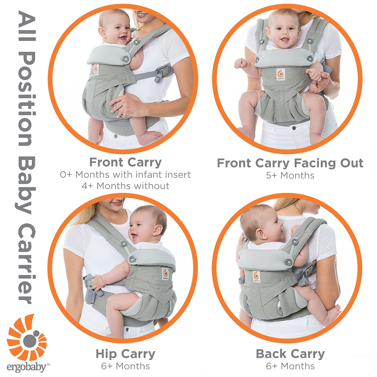 Ergobaby 360 All-Position Baby Carrier with Lumbar Support (12lbs - 45lbs) - Premium Cotton Toddler Carrier - Soft Air Mesh Fabric - Pure Black
