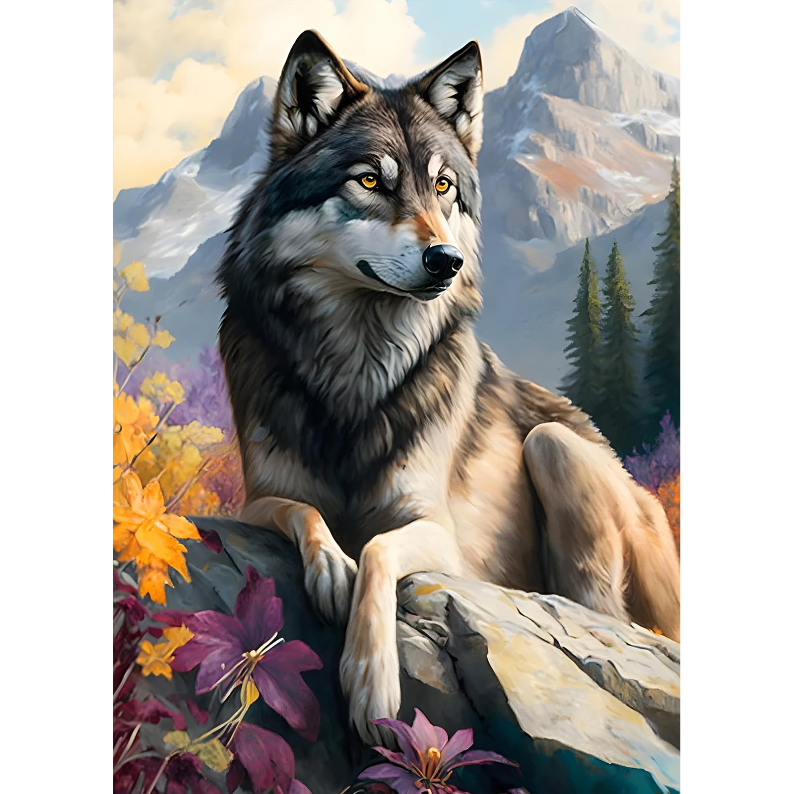DPHERO DIY Wolf Diamond Painting Kits for Adults,5D Flowers Diamond Art Kits for Beginners,Round Full Drill Nature Diamond Painting Art,DIY Painting by Numbers Diamond Art Painting 12x16 inch