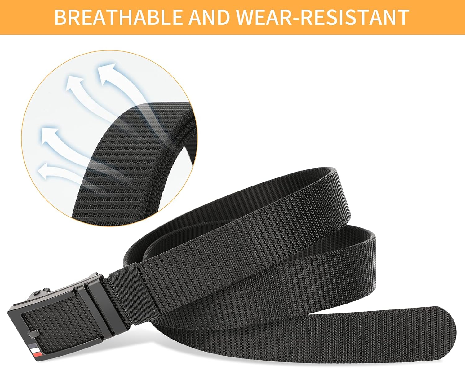 Nylon Ratchet Belt, Mens Golf Belt Casual, Adjustable Trim to Exact Fit, Black: Clothing