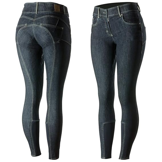 netproshop Damen Jeans Stretch Reithose mit Vollbesatz und Silikon Grip
