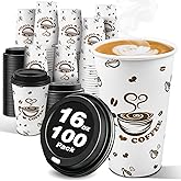 Ginkgo 100 Pack Disposable Paper Coffee Cups with Lids 16 oz, To Go Hot Cups for Hot CoCoa, Chocolate and Drinks