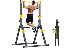 soges Power Tower Pull Up Bar Station,Foldable Dip Station Height Adjustable,Multi-Function Workout Tower Station Gym Strengt