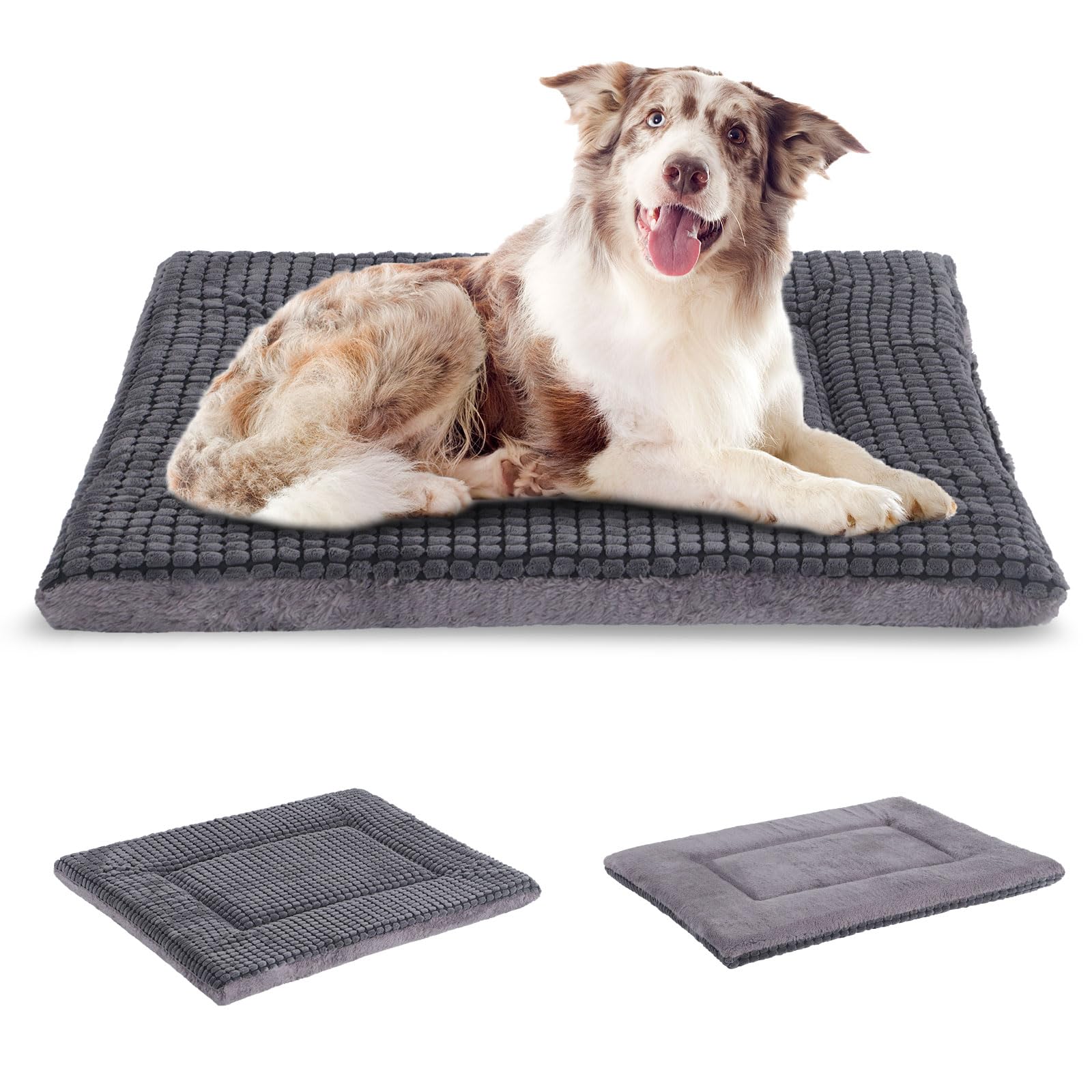 BVAGSS Reversible Crate Pad, Memory Foam Bed, Soft Warm Pet Cushion for Small Medium Dogs, Washable Sleeping Mattress Kennel Pad XH079 (91x58x4 cm, Light Grey)