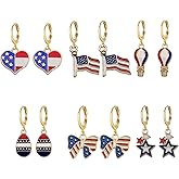 JDONL 6 Pairs American Flag Earrings 4th of July Earrings Patriotic Star Hoop Huggie Earring for Independence Day Set