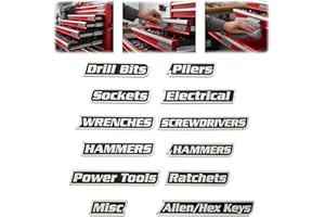 NUCKHUCE 12 Pack of Magnetic Toolbox Labels, Printed Tool Box Labels, General Tool Box Organize Accessories, Reusable Tags for Steel Toolboxes, Carts, Drawers, and Cabinets(Black)