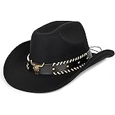 Women & Men Felt Western Cowboy Hat Classic Roll Up Brim Belt Buckle Cowgirl Fedora (M)