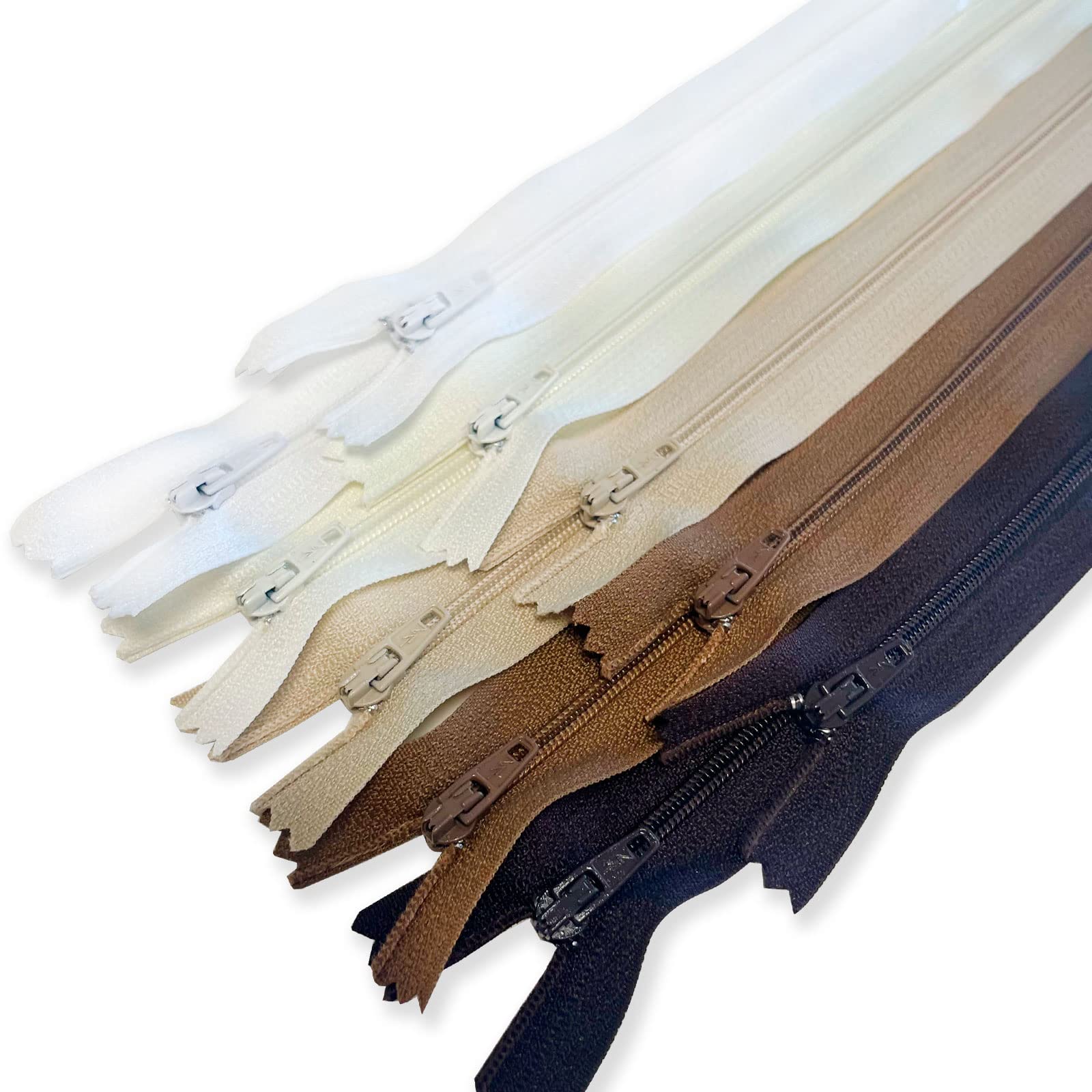 MARARDI [Pack of 10 Zippers [Nude] Nylon [30 cm] Sewing and Crafts for Clothing Bags Fabric for Sewing Machine Patchwork Plastic Cotton Zipper with Metal Zip