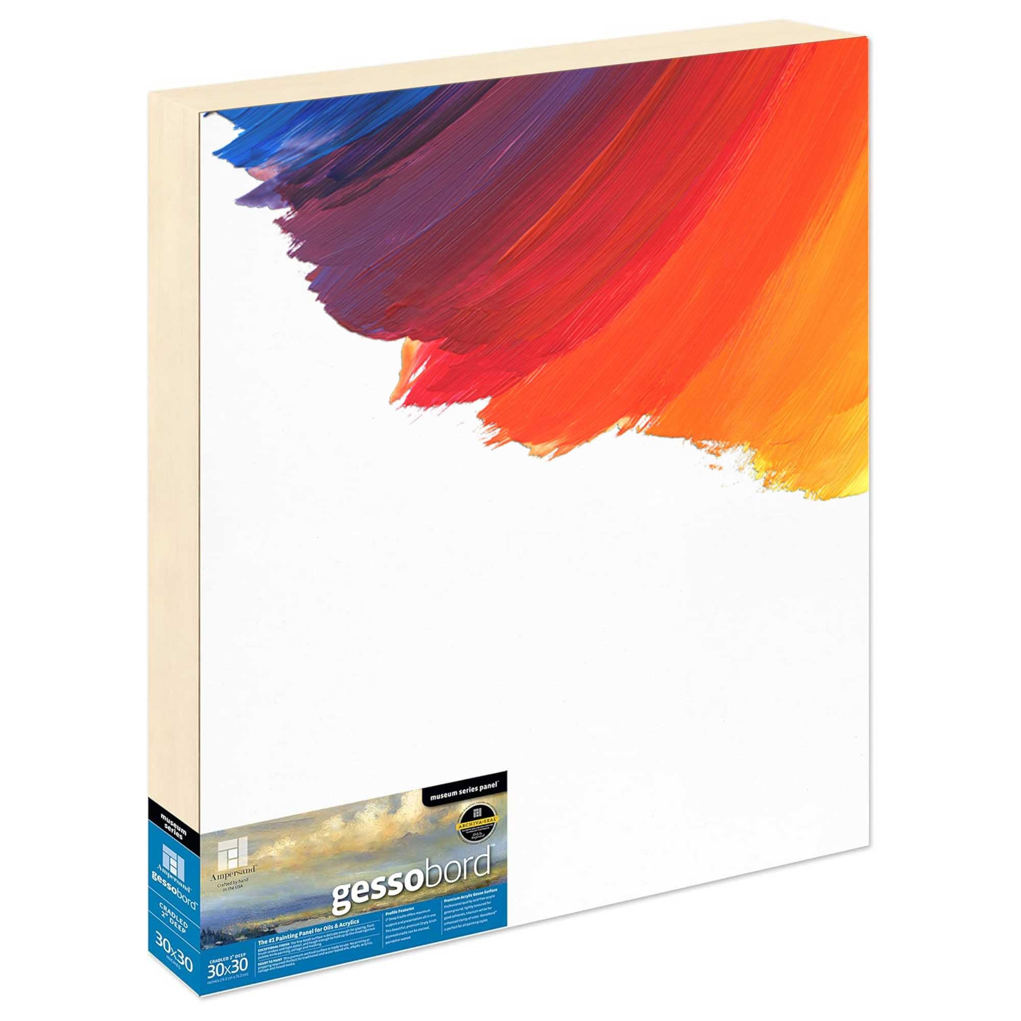 Ampersand Art Supply Museum Series Gessobord | 30x30 | 2" Cradled Profile | Gesso Wood Painting Panel for Oil and Acrylic Paint & Mixed Media | Canvas Panel Alternative in Professional Art Supplies Image