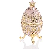 ELLDOO Faberge Egg Style Trinket Box, Enameled Jewelry Box Unique Decorative Metal Box Classic Ornaments Gift for Home Decor, Beige