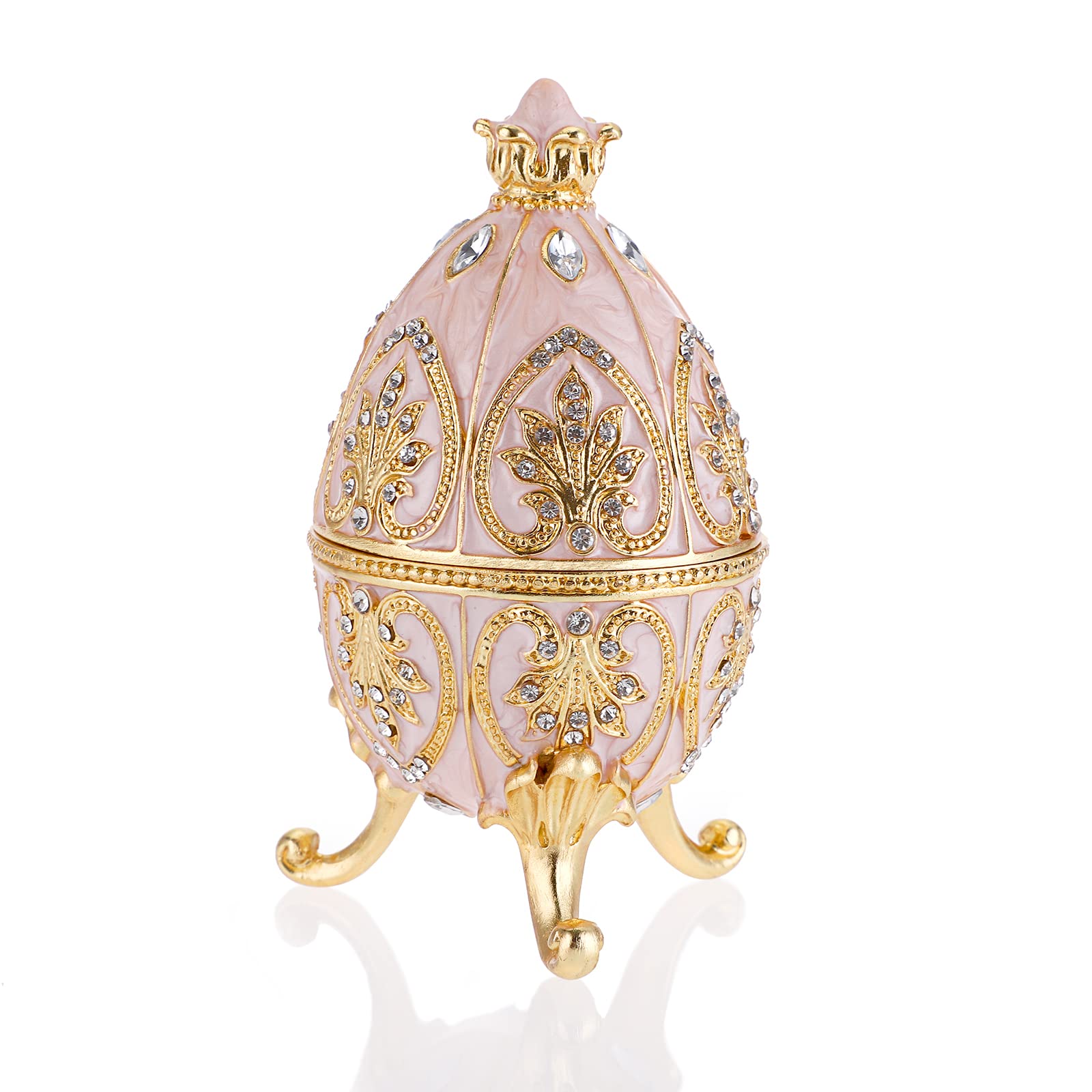 SUMTree Enameled Egg Jewlery Box, Decorative Hinged Jewelry Trinket Box with Sparkling Rhinestones, Unique Gift Ornament for Home Dresser Birthday Party, White