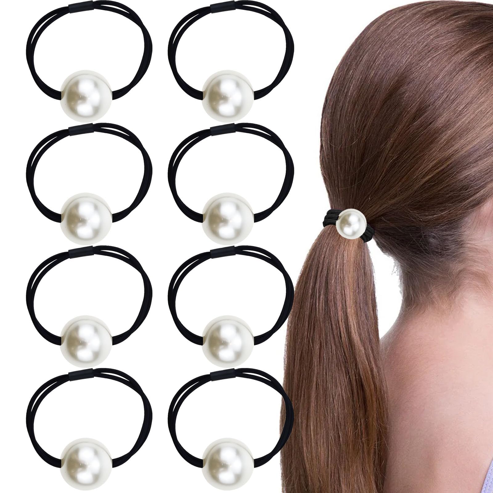 8PCS Pearl Hair Scrunchies, French Band Large Elastic Ponytail Holders With Decorative Accessories for Women and Girls