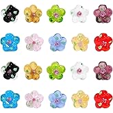 Ornaland 28 Pcs Transparent Flower Lampwork Beads Strands White Glitter Bumpy Millefiori Spacer Bead Shiny Handmade Beaded Charms for Bracelet Necklace Jewelry Making