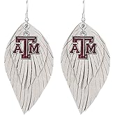 Texas A&M Aggies White Maroon Boho Leather Feather Wire Earrings Jewelry TAM
