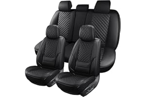 HOOZOOM Leather Car Seat Covers Full Set Waterproof Automotive Seat Covers Breathable Seat Protectors Universal Fit for Most Cars SUV Trucks Van Vehicle (Black, Full Set)