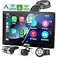 ATOTOEXCEL Wireless Portable CarPlay Screen for Car, 9'' Wireless CarPlay & Android Auto Touch Screen, with Dash Cam, 1080p Backup Camera, Mirror Link, AUX/FM, SWC, P509-SD-S31