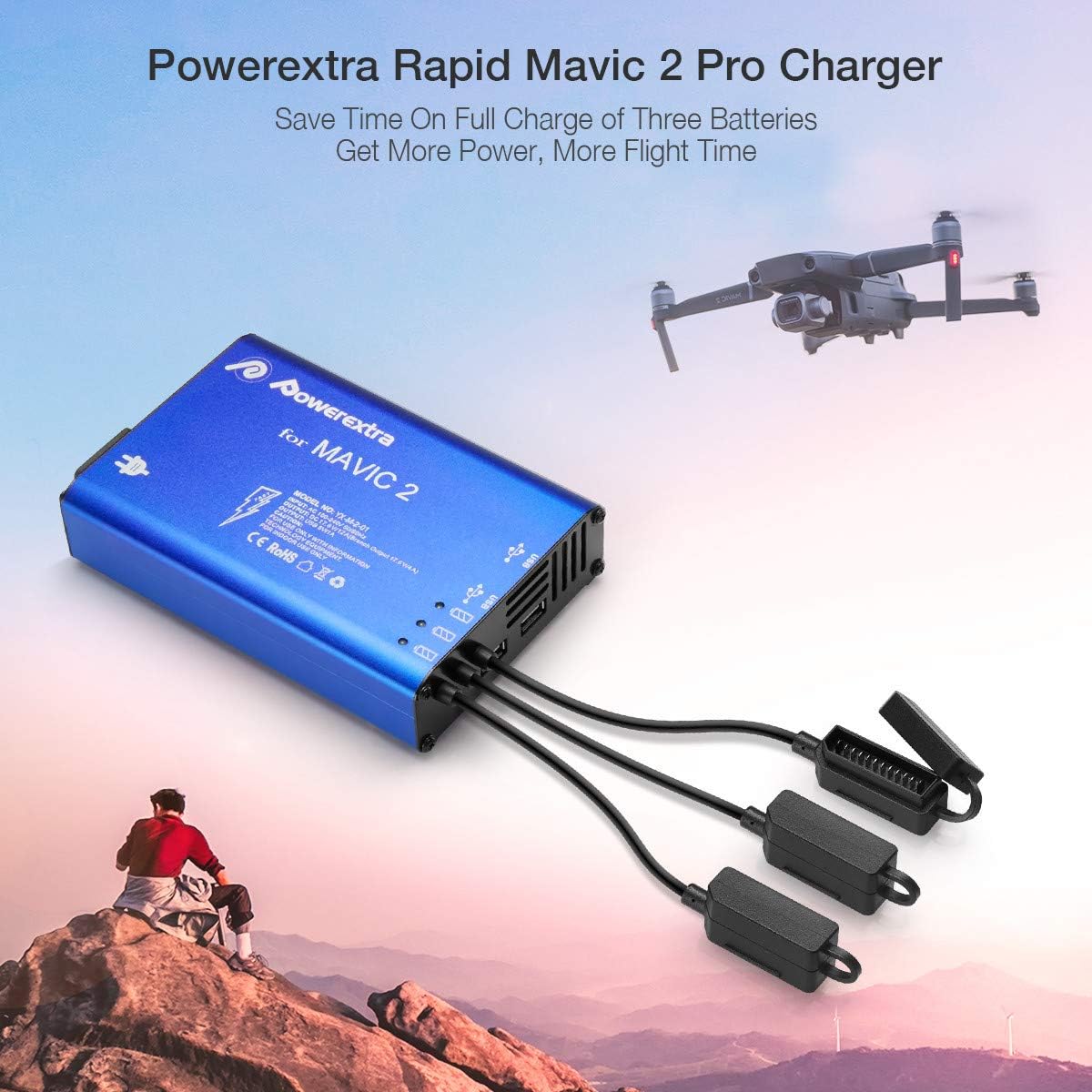 [Upgrade Grounded] Powerextra Mavic 2 Pro & Zoom Battery Charger, 5 in 1 Rapid Smart Battery Charger Hub (Charge 3 Batteries & 2 USB Ports Simultaneously) Compatible with DJI Mavic 2 Pro/Zoom: Toys & Games