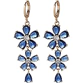 Vuskdtei 18K Gold Plated Flower Dangle Earrings for Women, Hypoallergenic Cubic Zirconia Earrings, Elegant CZ Drop Earrings, Statement Jewelry Gifts Party Fashion