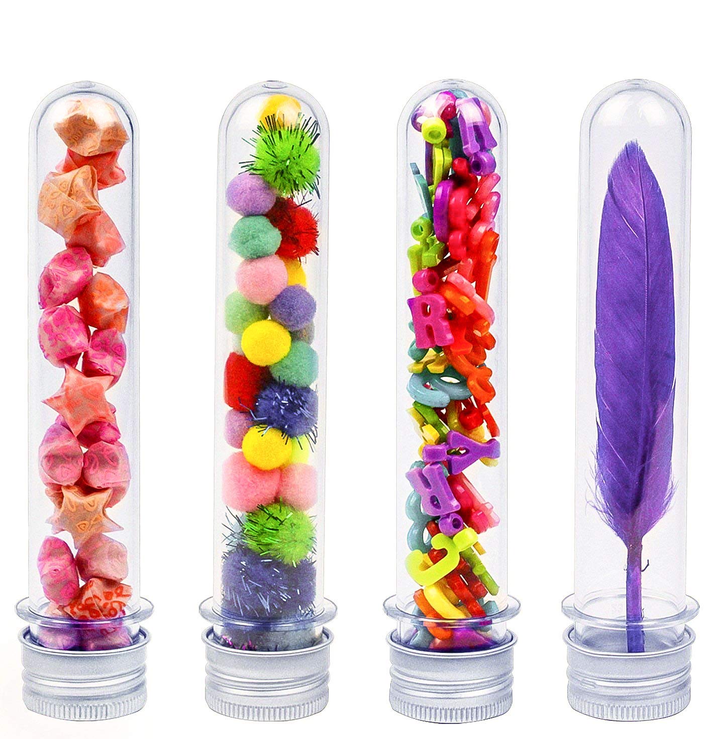 RainbowB 12 Clear Plastic Test Tubes with Screw Caps, Bath Salt