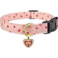 Cotton Handmade Dog Collar Cute and Distinctive Patterns Pink Heart with Pendant for Girl Boy Dogs Collars L