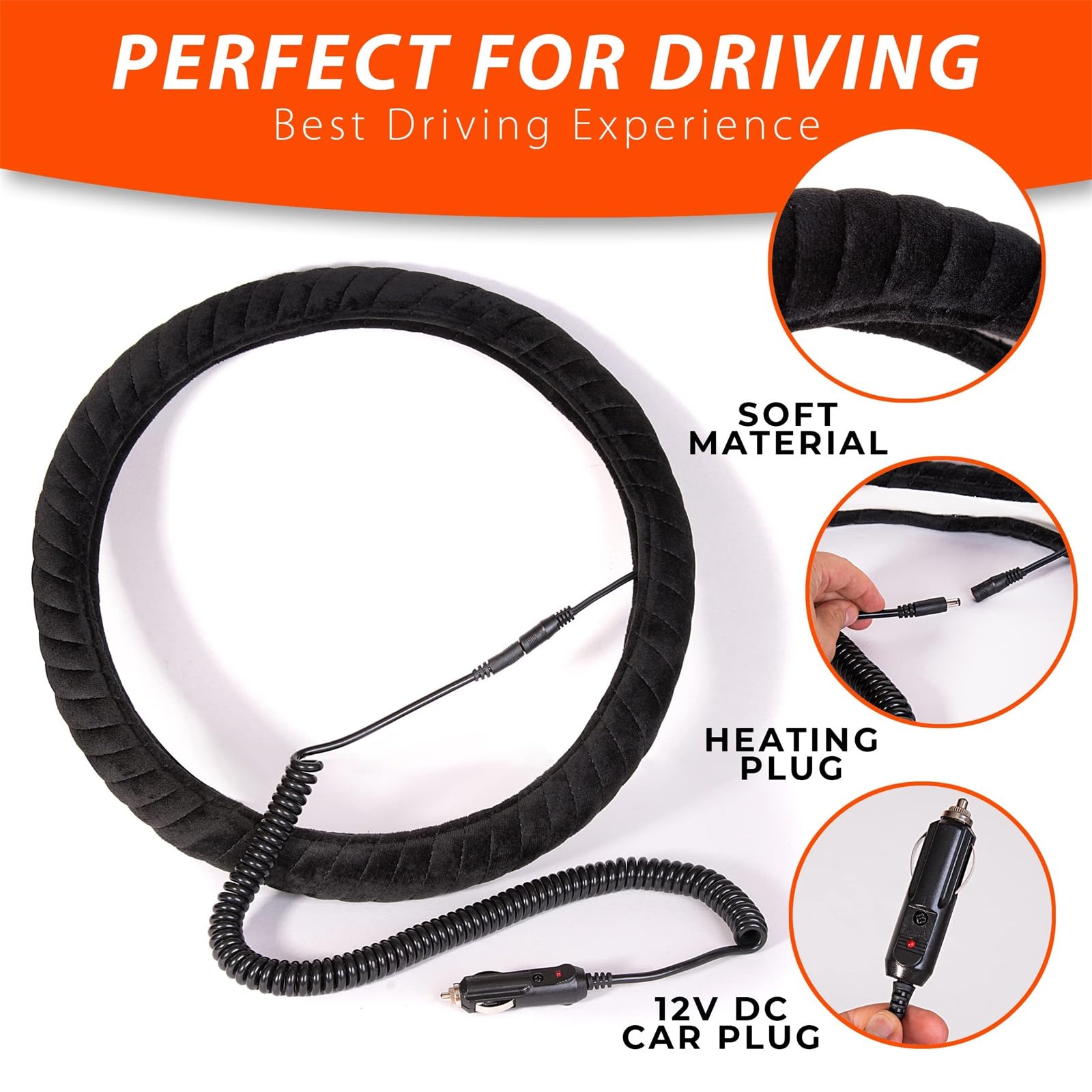 Car Steering Wheel Heated Cover, 2025 New Steering Wheel Heater, 15 Inches 12v Steering Wheel Warmer, Anti-Slip Wheel Protector, Soft Heated Steering Wheel Protective Cover, Car Accessory Decor (A)