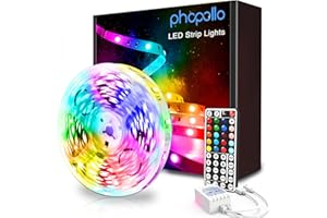 phopollo Led Strip Lights Color Changing 16.4ft Flexible 5050 RGB Led Lights Kit with Power Supply and 44 Keys Remote