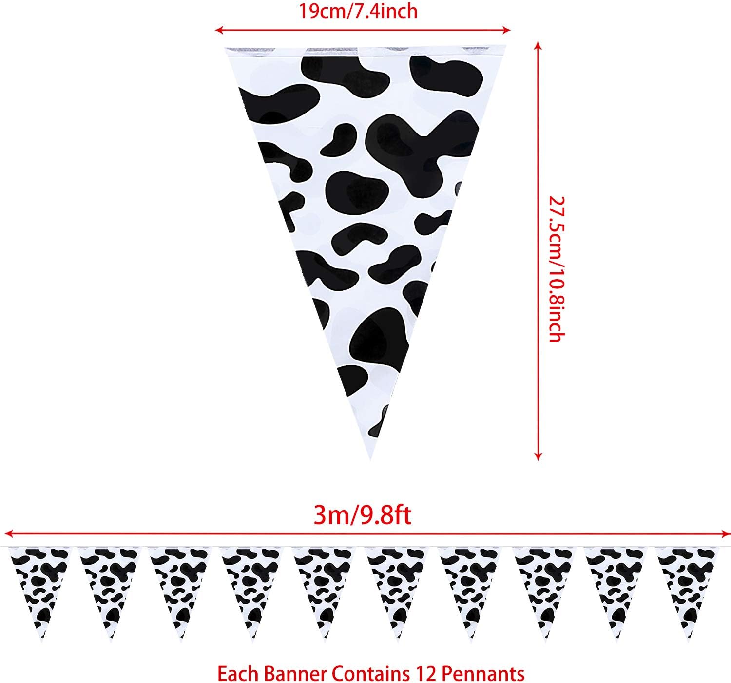 Boao 5 Packs Cow Print Pennant Banners, Black and White, 7.4 x 10.8 Inch, Farm, Western Occasion, Party Banners - Image 3