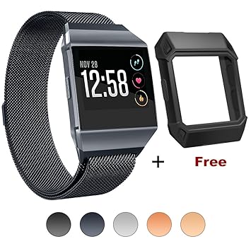 For Fitbit Ionic Bands with Case, BRG for Fitbit Ionic Accessories Womens Men Stainless Steel Milanese Loop Replacement Metal Band with Adjustable ...