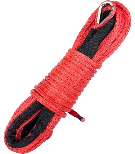 Red 10,000 Lbs Synthetic Winch Rope – 50ft Length, 6mm Thick, For 4WD, ATV, UTV & SUV Recovery