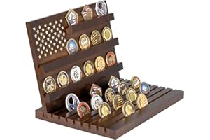 Yncotte Challenge Coin Display,Wooden Military Coin Holder Display for Desktop or Award Ceremony, Deepened Anti-Slip Grooves Large Capacity of 80 Coins (Walnut)