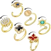 Sognotoy 6 Pcs Gold Plated Fidget Anxiety Rings for Women, Spinner Rings Jewellery for Women, Rings Size Adjustable