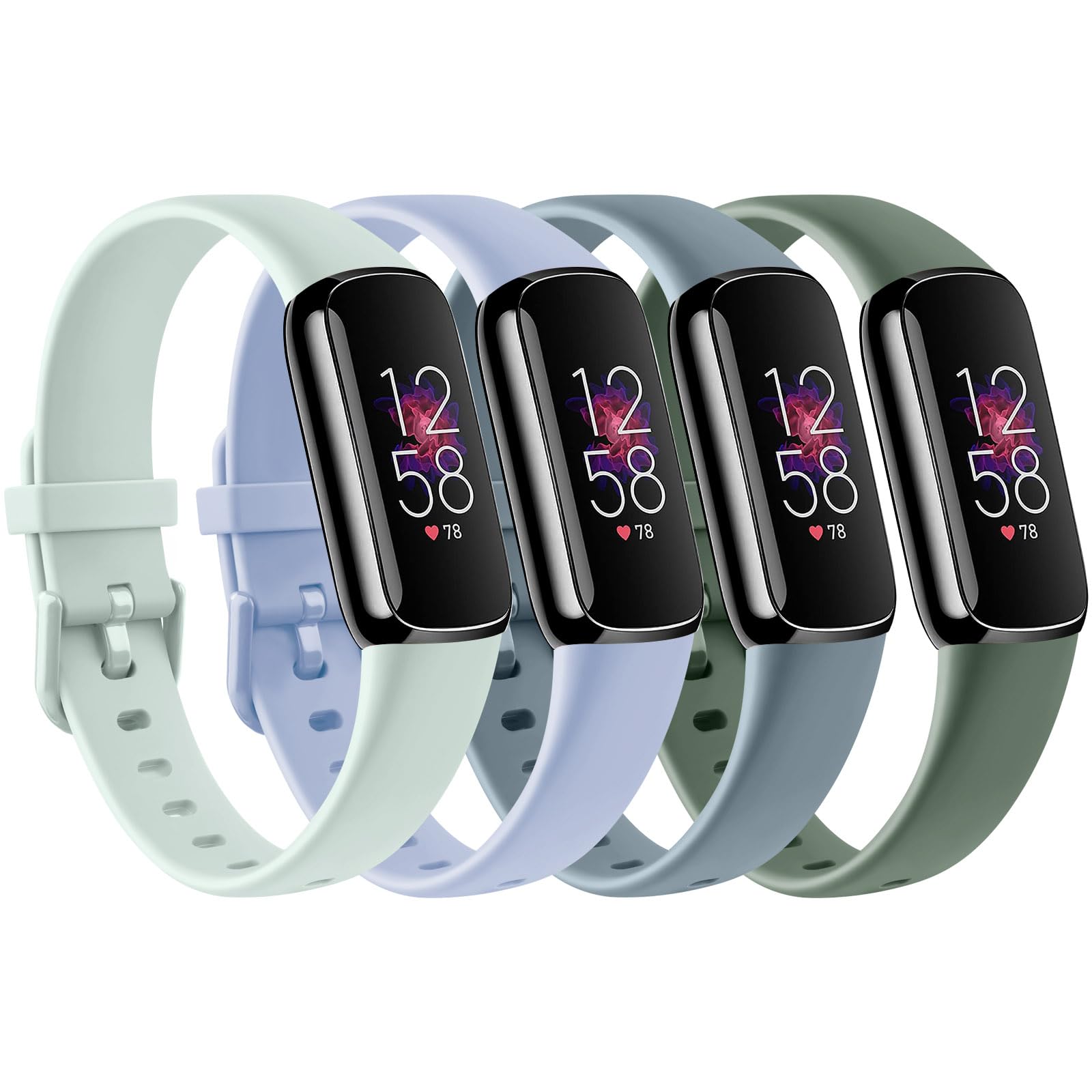 AK Straps Compatible with Fitbit Luxe Strap for Women Men, Pack 4 Soft Silicone Adjustable Sport Replacement Wrist Bands for Fitbit Luxe Only (Small, Pack J)