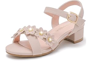 LAURMOSA Girls Sandals Kids Heels Open Toe Ankle Strap Dress Shoes Flower Wedding Party for Toddler Little Big Kid