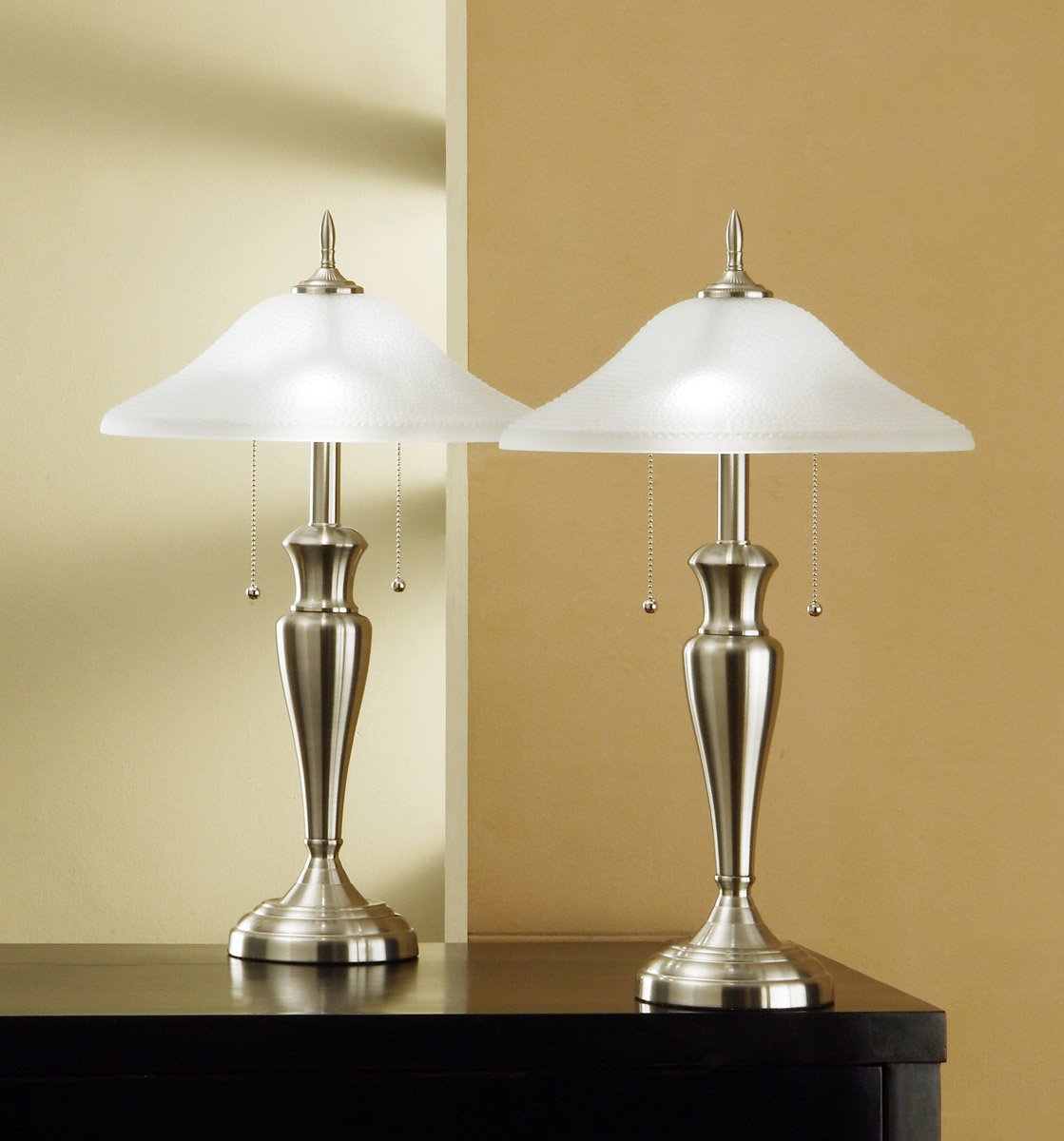 Artiva USA TwinPack Classic Cordinates, 24Inch Brushed Steel Table Lamps Set with Hammered