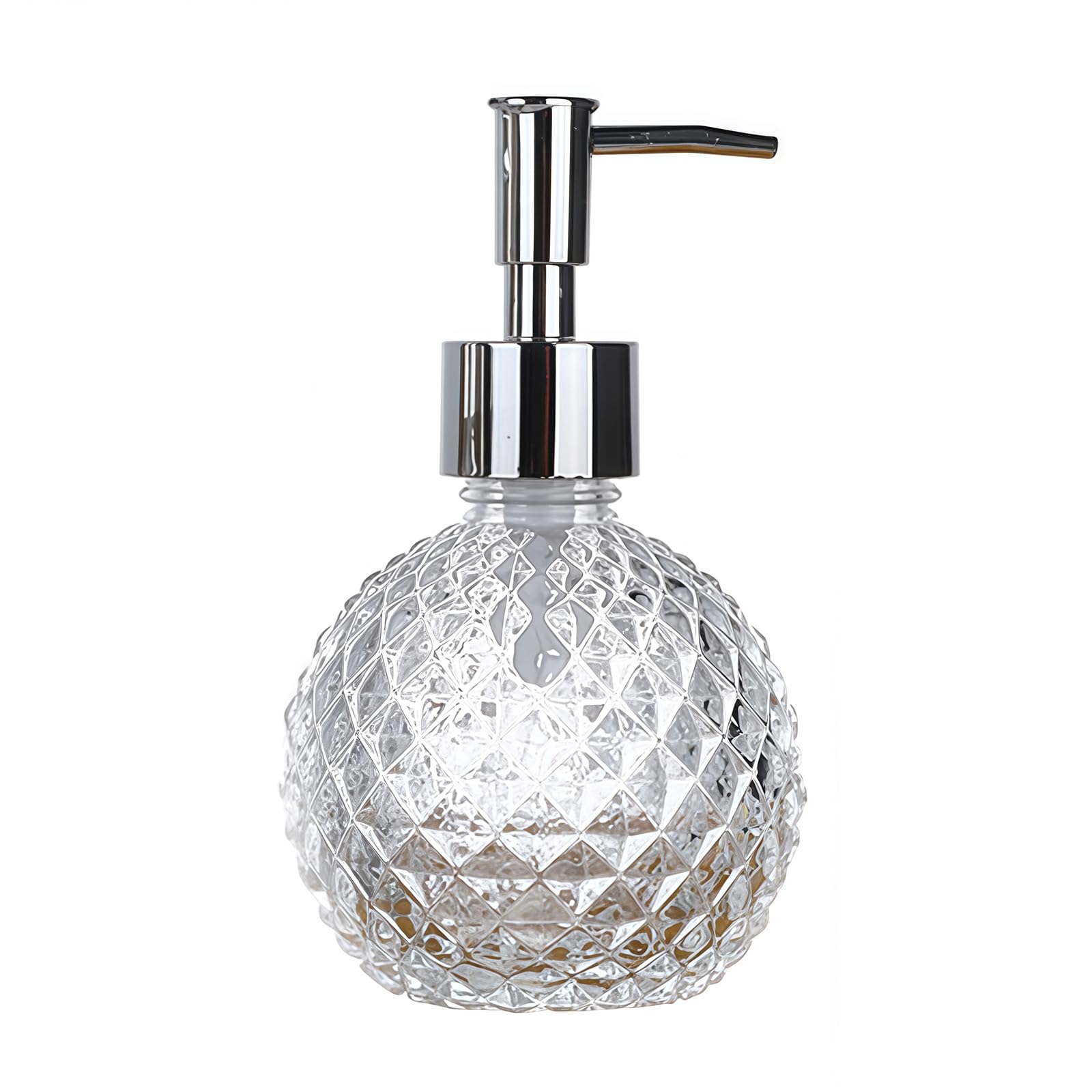 8Oz Clear Glass Hand Soap Dispenser Empty Refillable Glass Bathroom Kitchen Lotion Soap Dispenser with Silver Rustproof Pump for Shampoo Shower Gel Bathroom Countertop