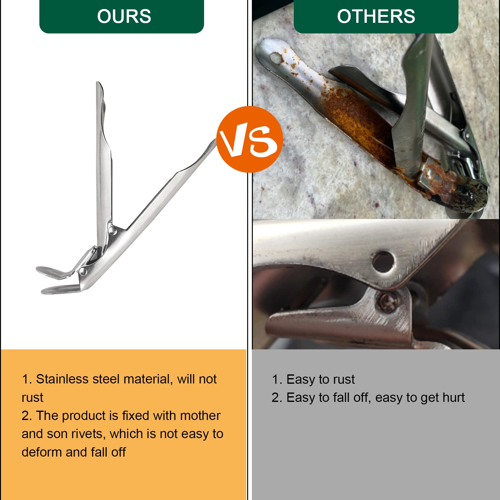 Quantfire Grill Grate Lifter Gripper, Stainless Steel Grate Grabber